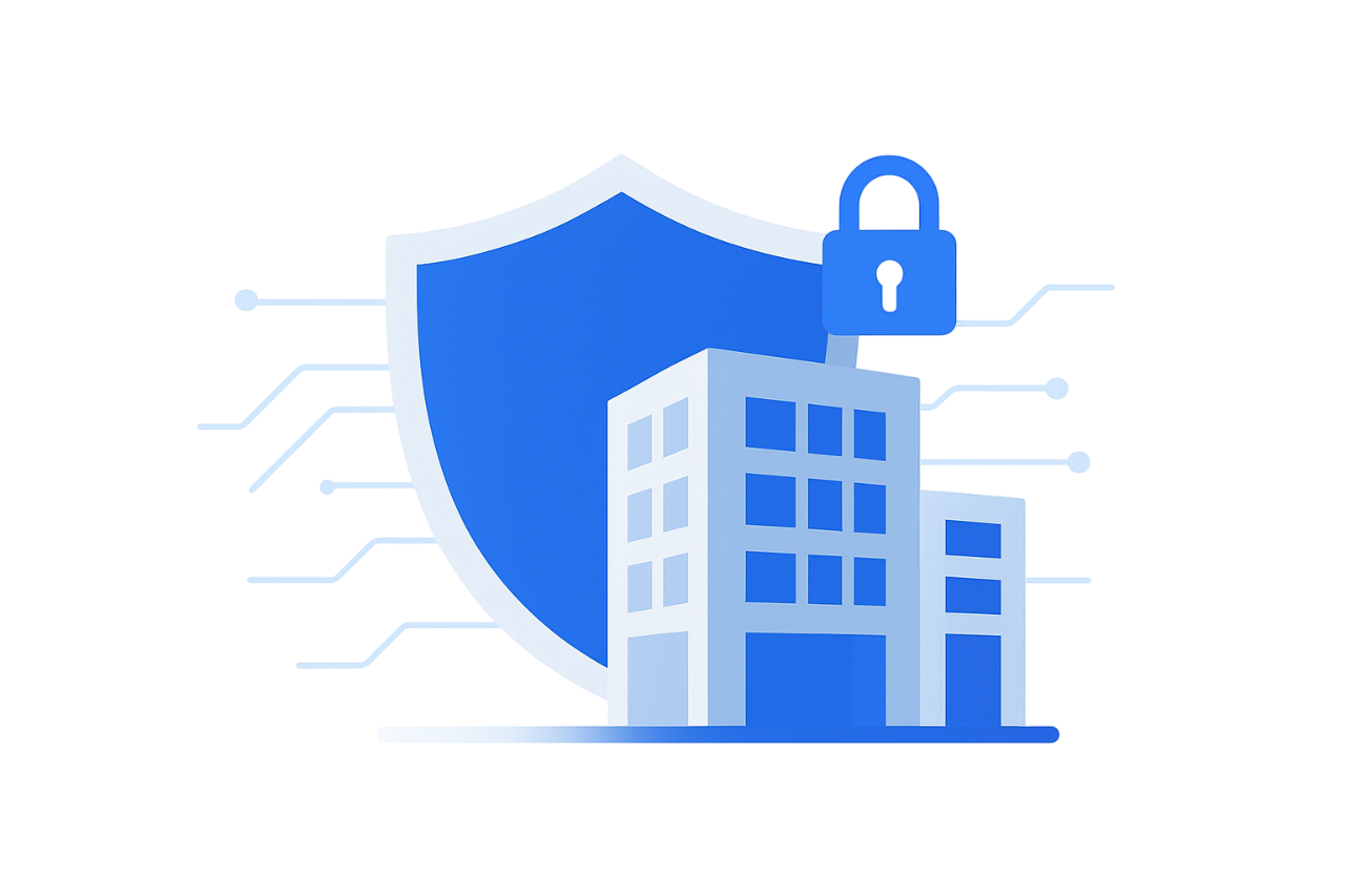 Illustration représentant un bouclier protégeant une entreprise, symbolisant la sûreté et la prévention proposées par GC2S